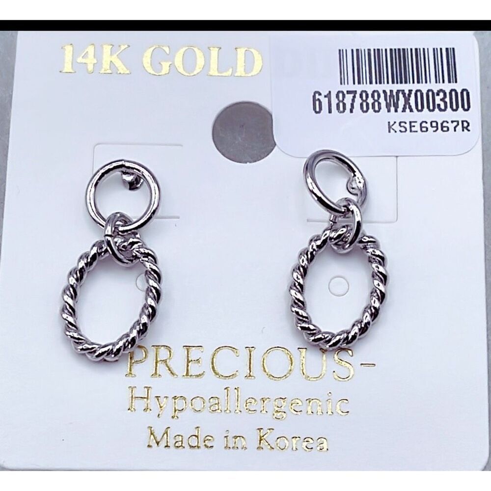 NWT white gold dipped double ring dangle earrings by Precious.
